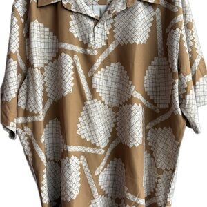 Manaola Brown and White Geometric Button-Down Shirt